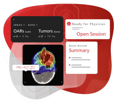 Collage-type image using a medical image, two white cards and a dark interface card.